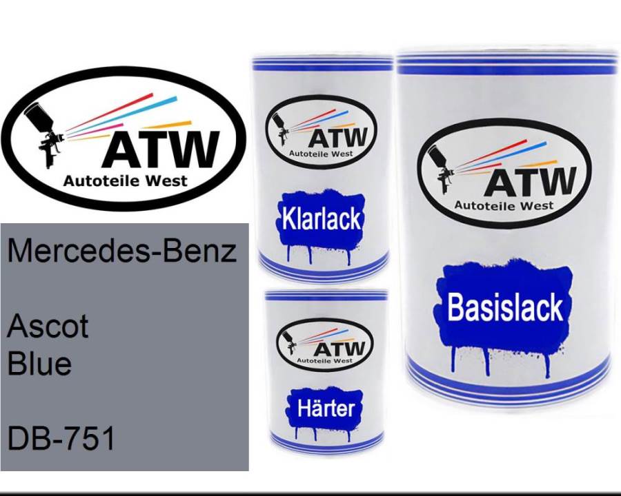Mercedes-Benz, Ascot Blue, DB-751: 500ml Lackdose + 500ml Klarlack + 250ml Härter - Set, von ATW Autoteile West.